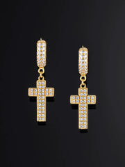 925 Sterling Silver Double Sided-drill Cross Earrings with Small Hoop