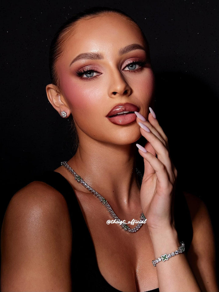 White Moissanite Green Marquise Gem Clover Tennis Chain