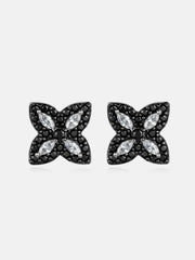 Black Moissanite & White Marquise Clover Earrings