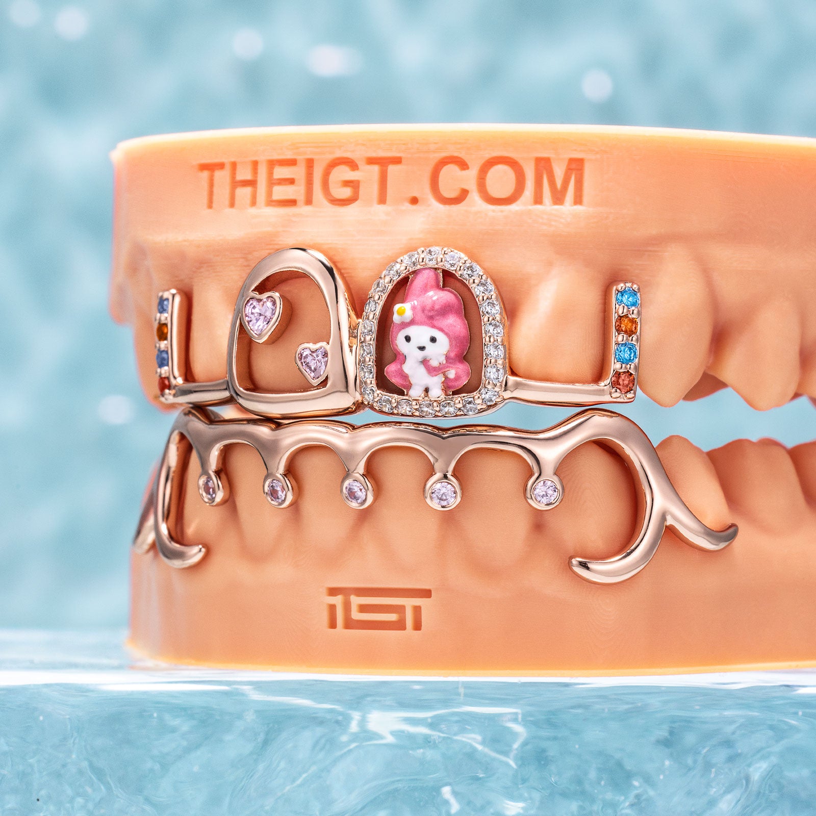 Enamel & Moissanite Pink Bunny Custom Grillz