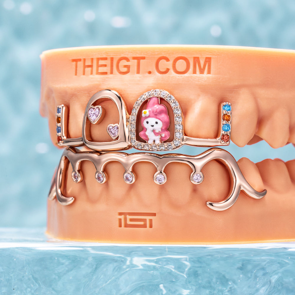 Enamel & Moissanite Pink Bunny Custom Grillz