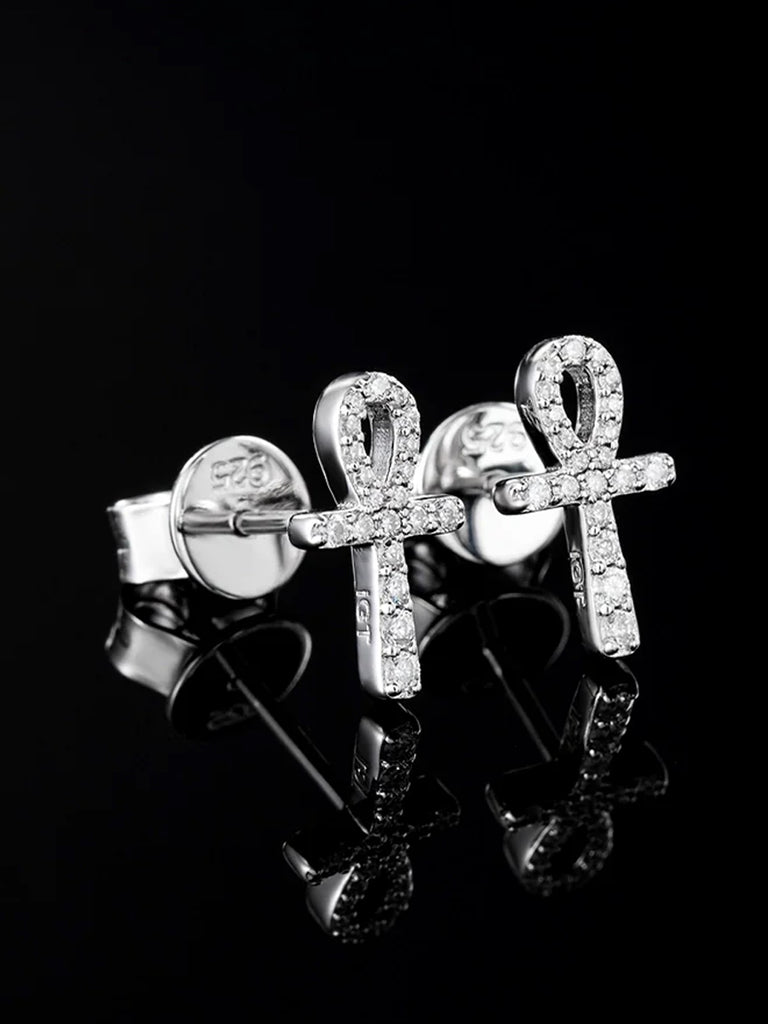 14K Solid Micro Ankh Moissanite Stud Earring
