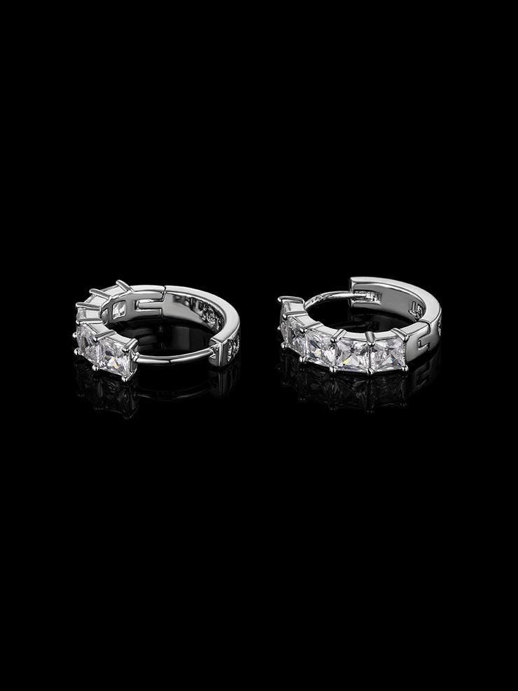 925 Sterling Silver Princess Cut Hoop Earrings