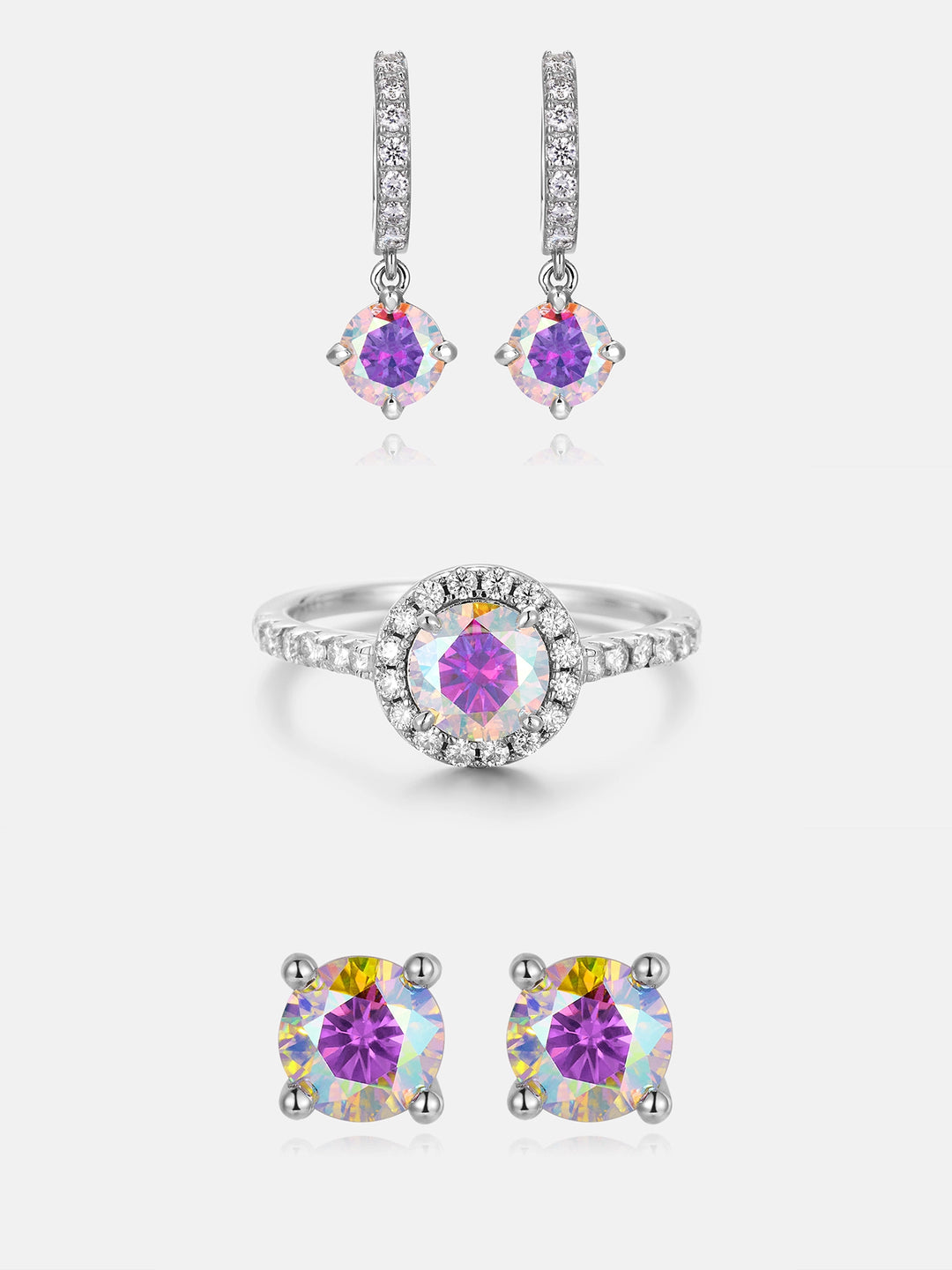 $199 Get Two Pairs Of Rainbow Moissanite Earrings + One Ring Set