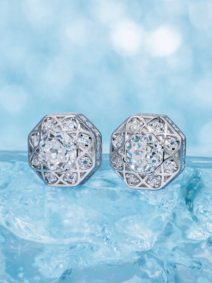 Octagonal Cut Moissanite Atomic Wire Earrings