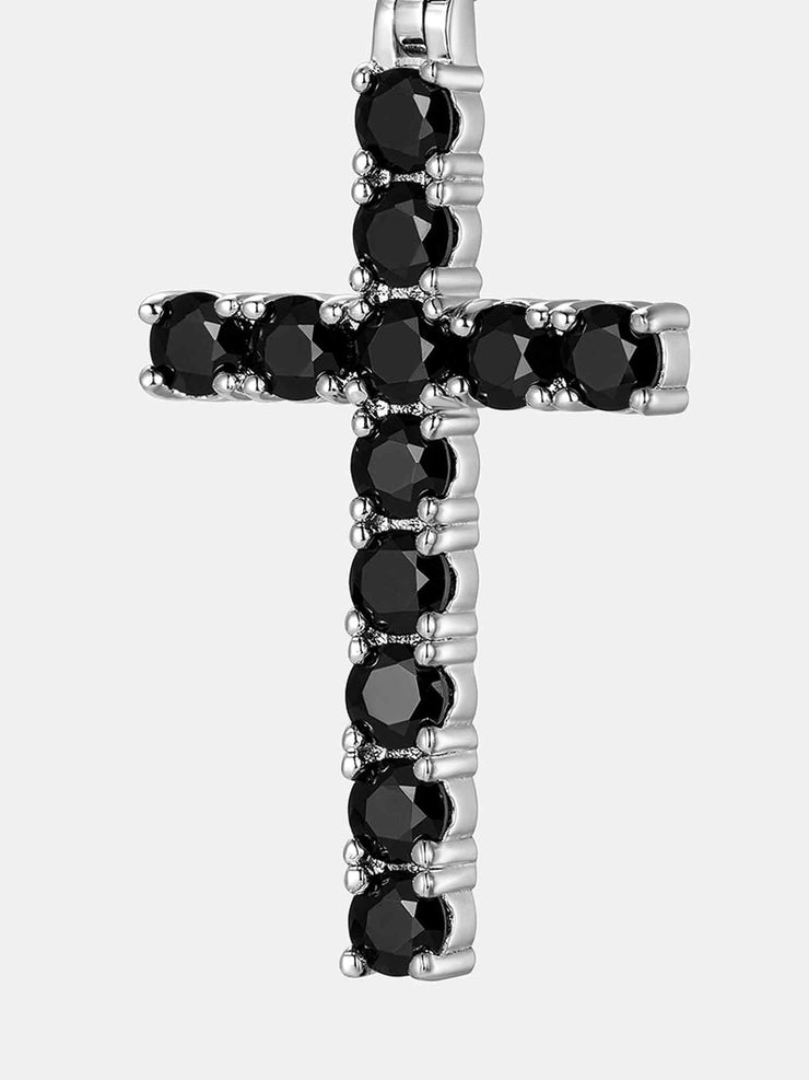 925 Sterling Silver Black Moissanite Cross Pendant