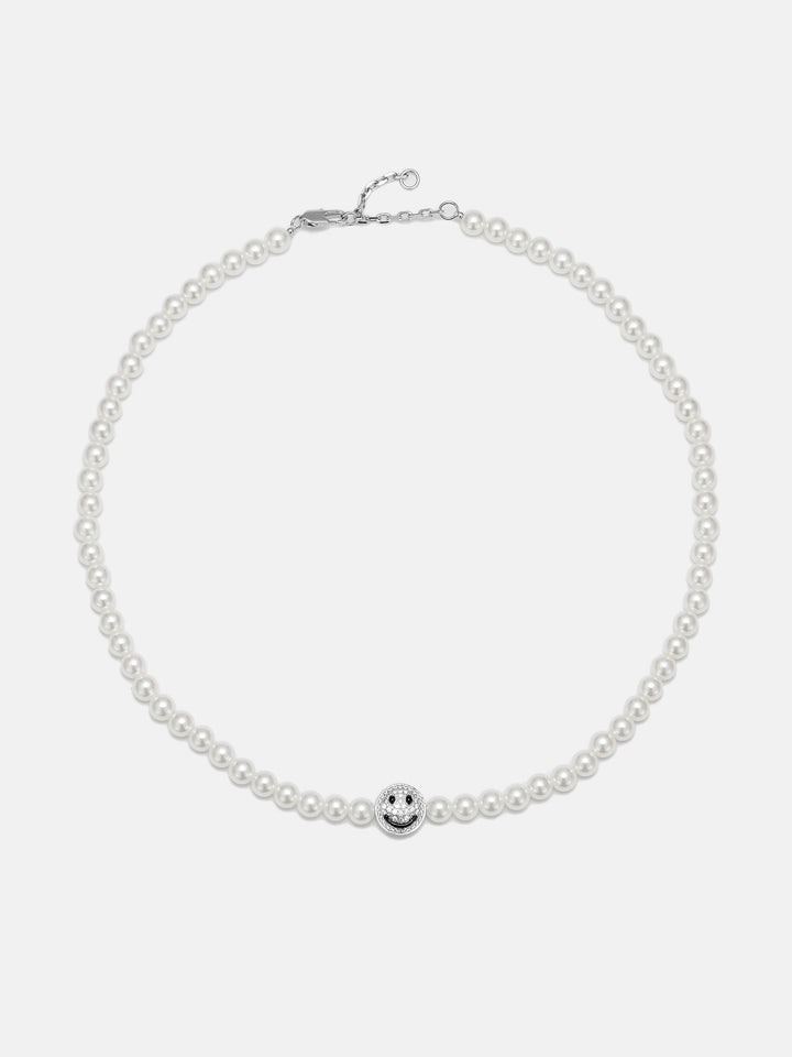 S925 Moissanite Double Sided Smiley & Sad Face Pearl Chain