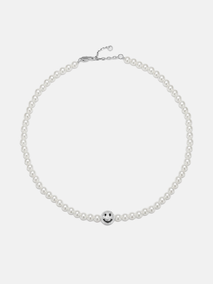 S925 Moissanite Double Sided Smiley & Sad Face Pearl Chain