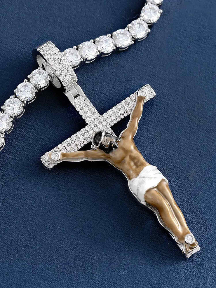 Moissanite Enamel Jesus Cross Pendants
