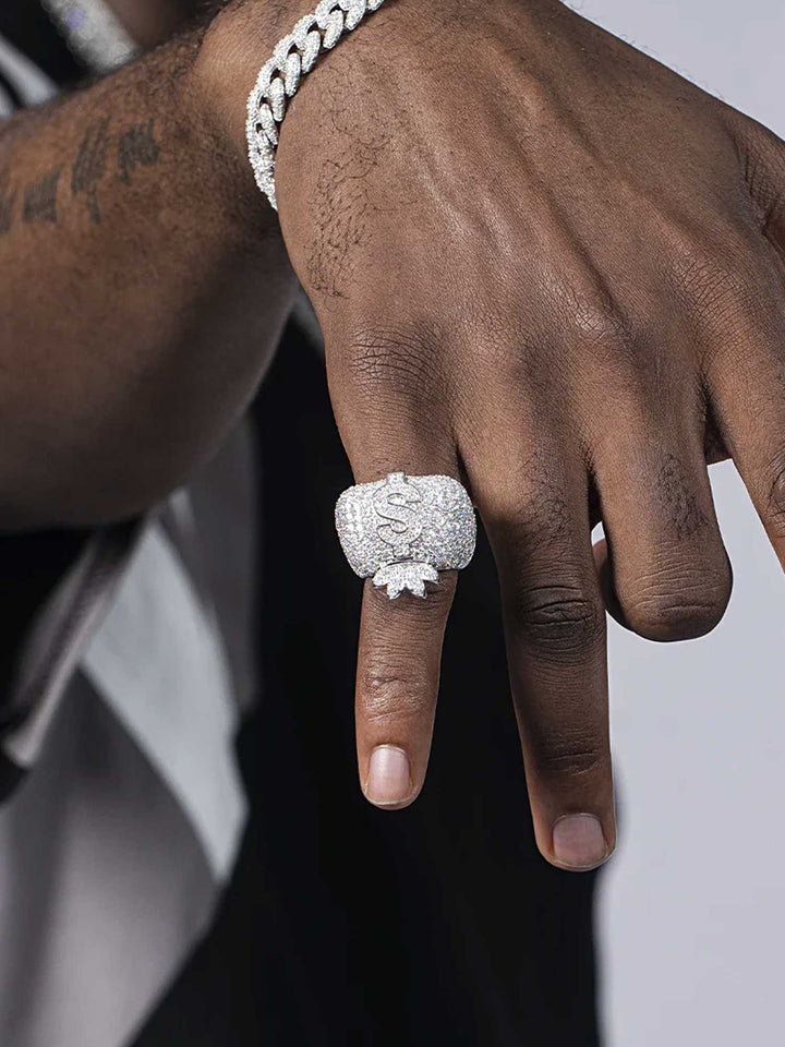 Moissanite Iced Money Bag Ring