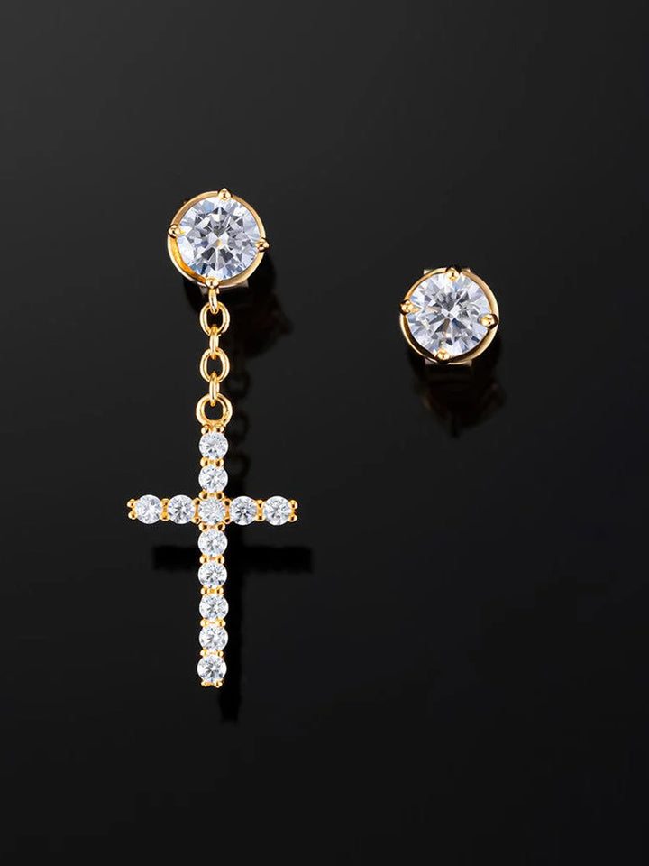 S925 Stud Cross Dangle Moissanite Earrings