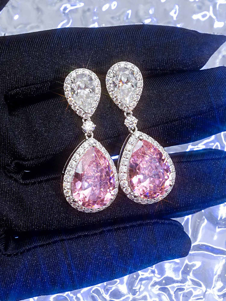 Custom Pear Halo Dangle Earrings