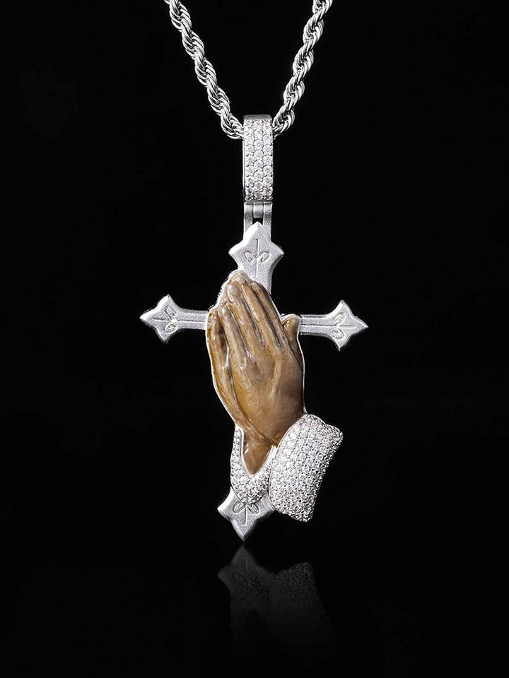 Moissanite Enamel Praying Hands Pendants