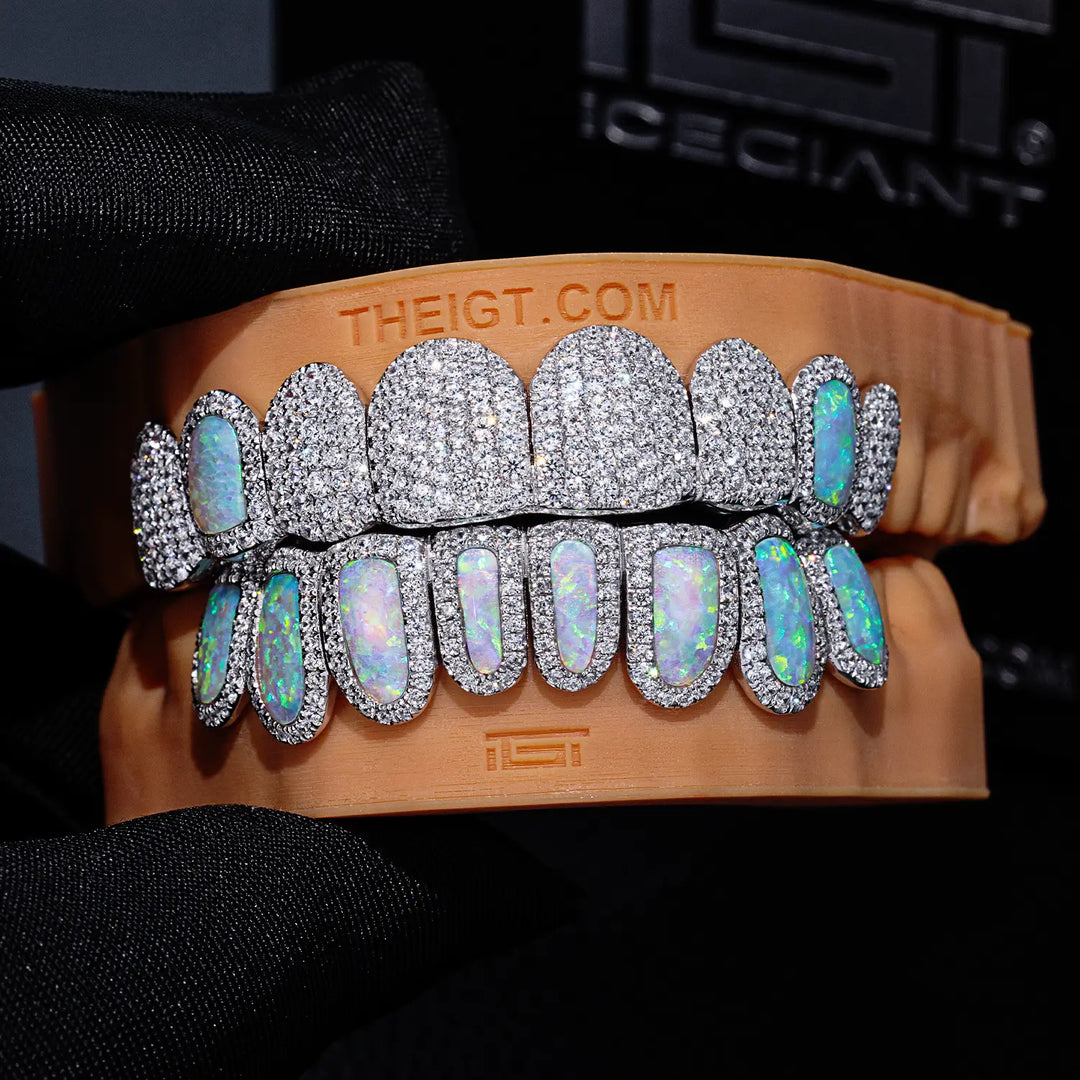 Pave Setting Opal Diamond Grillz