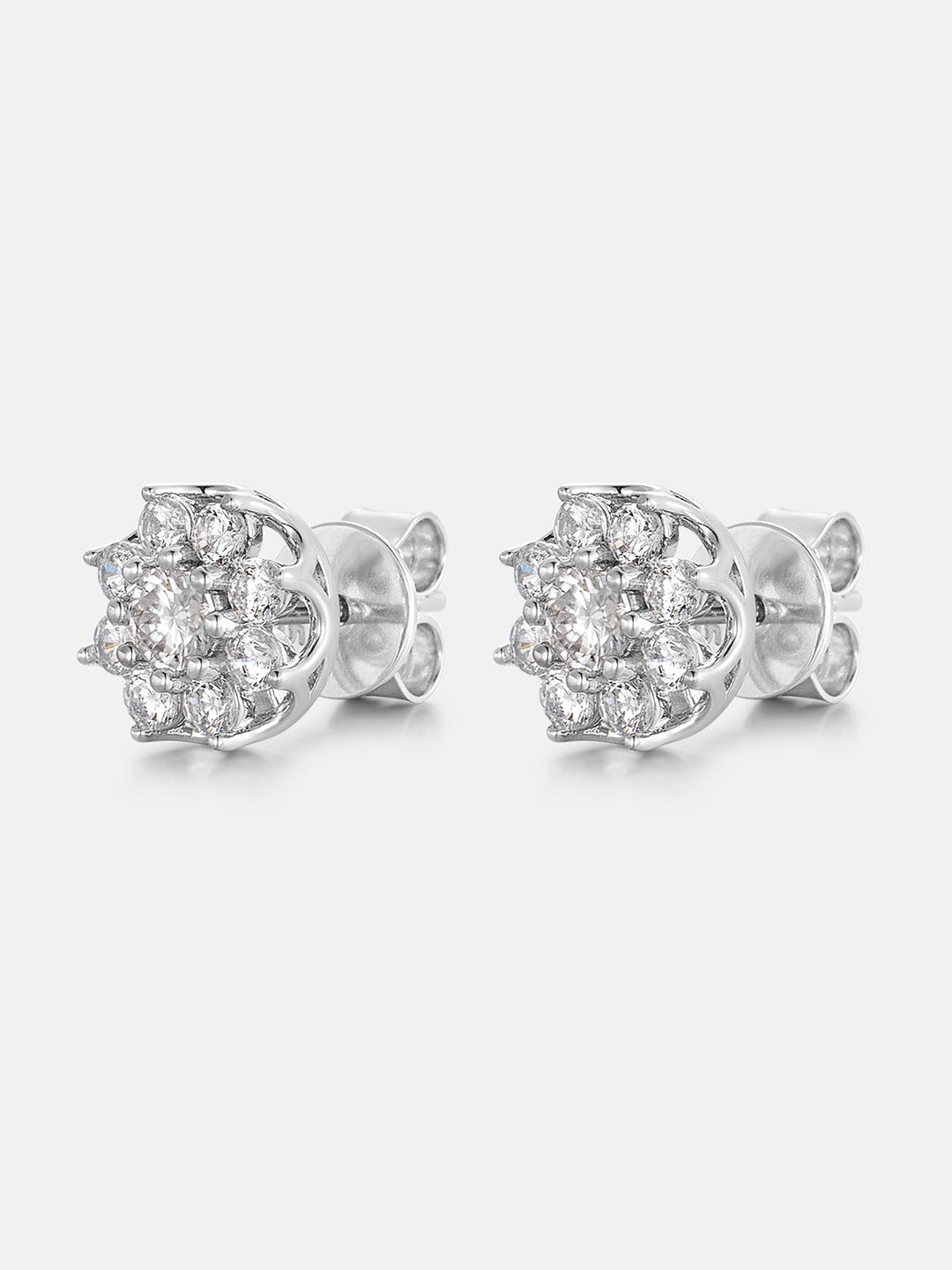 White Moissanite Floral Halo Stud Earrings