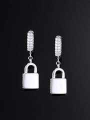 925 Sterling Silver Iced Lock Earrings