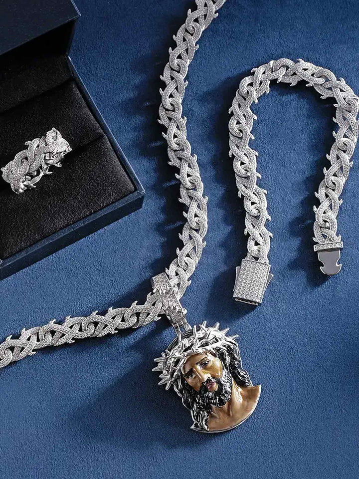 Moissanite Enamel Jesus Crown of Thorns Pendants