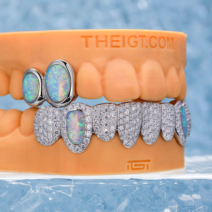 Custom Fully Iced Opal Moissanite Diamond Grillz