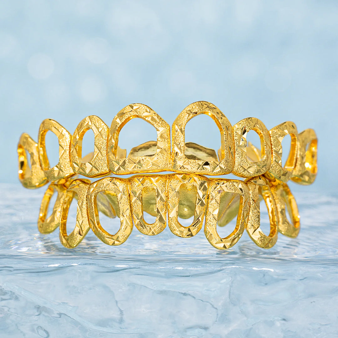 Open Face With Diamond Cut And Diamond Dust Grillz