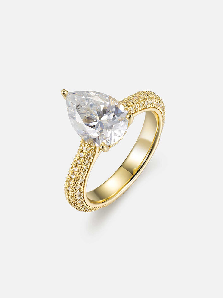 Pear Cut Halo Ring With Side Diamonds