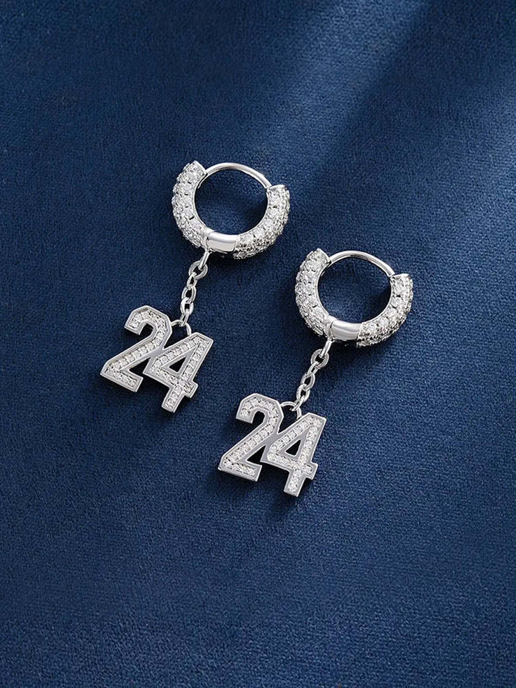 S925 Moissanite Iced Number Dangle Hoop Earrings