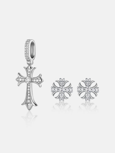 $139 Moissanite Catholic Cross 3pcs Set[Pendant+Earrings+Rope Chain]