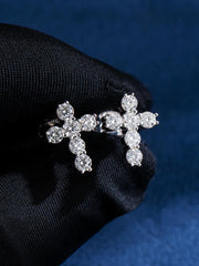 Micro Cross Moissanite Stud Earring