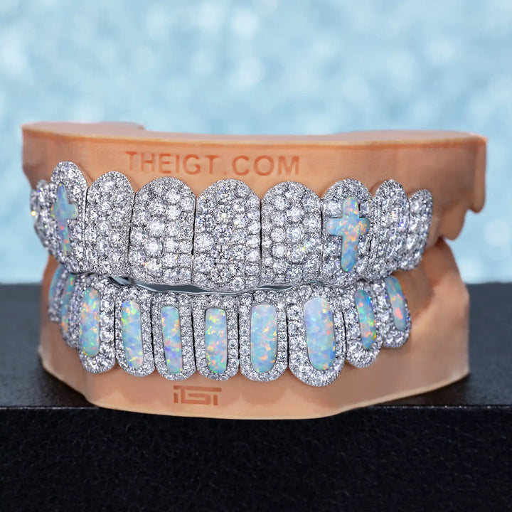 2.5mm Pave Setting Cross Style Opal Diamond Grillz