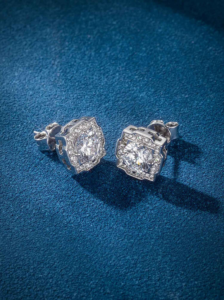 Round Cut Moissanite Polygon Earrings