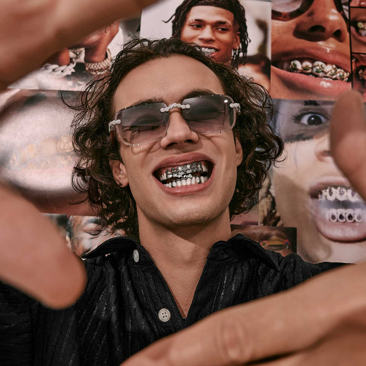 Top Tribal Style W Bottom Bar Grillz