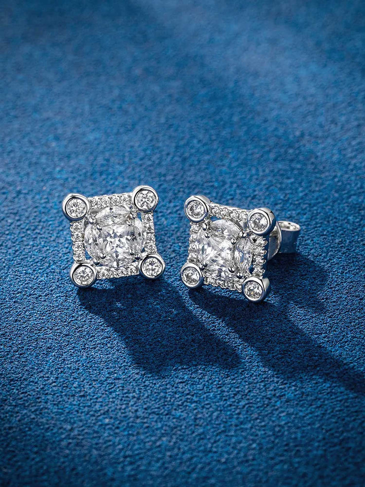 S925 Moissanite Solitaire Square Stud Earrings