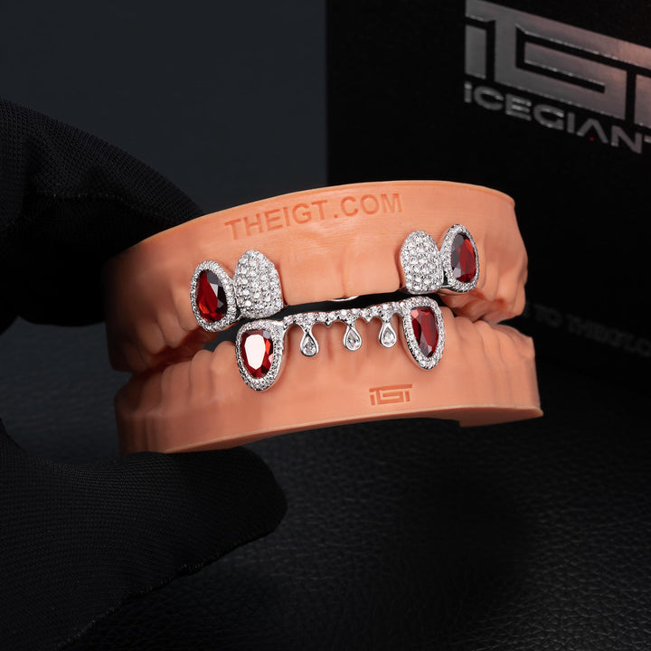 Pave & Bezel Set w Pear Cut Drip Diamond Grillz