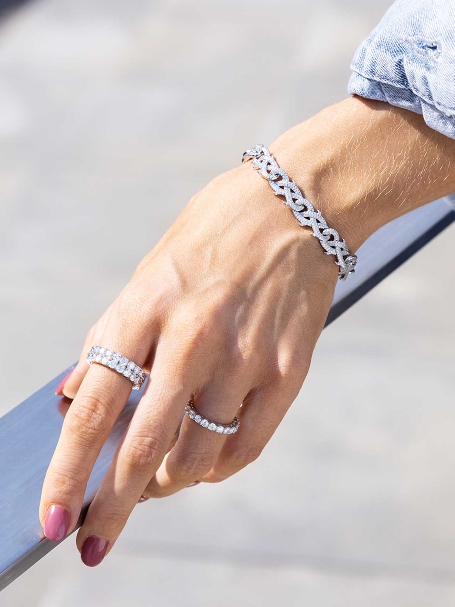 フラワーチェーン　クロス　タイニー　s925 S925 Moissanite Crown of Thorns Chain/Bracelet - White Gold Plated