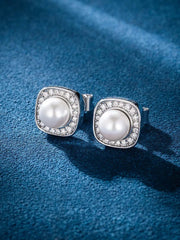 S925 Moissanite & Pearl Square Stud Earrings