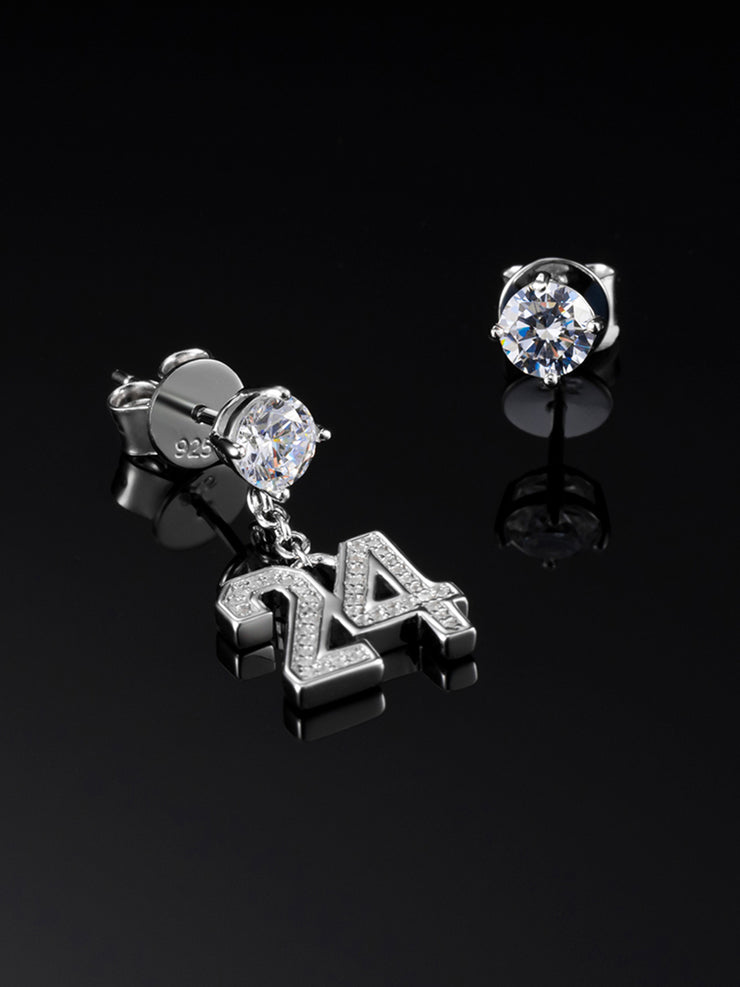 Moissanite Number Stud Dangle Earrings