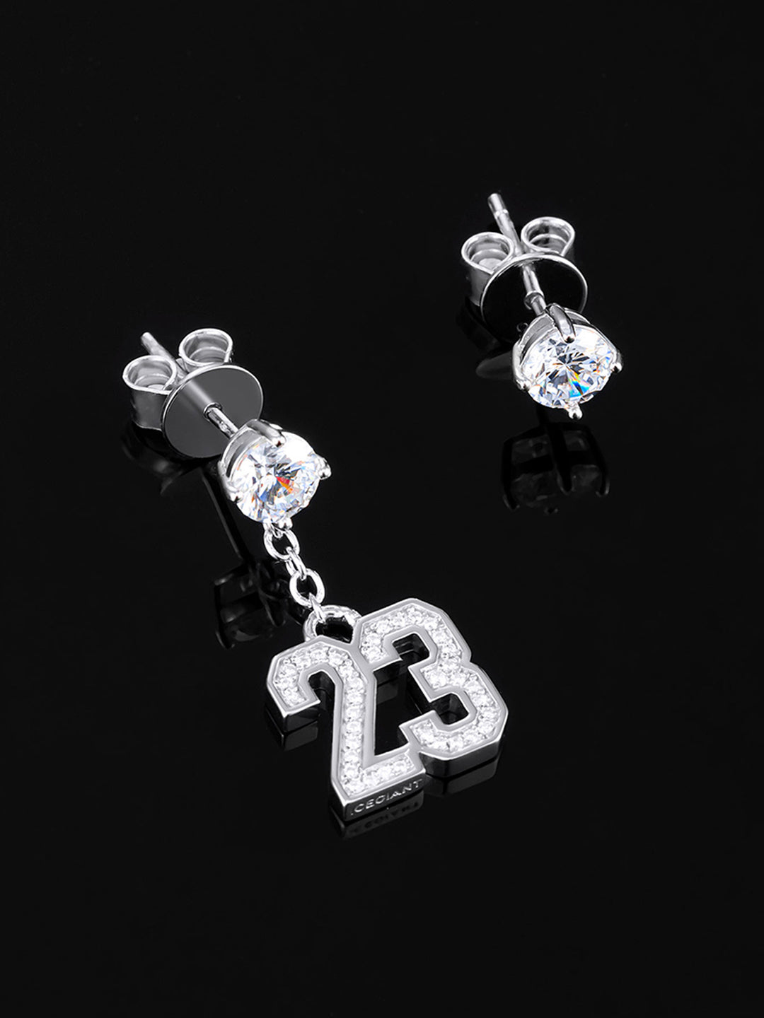 925 Sterling Silver Number Stud Dangle Asymmetric Earrings