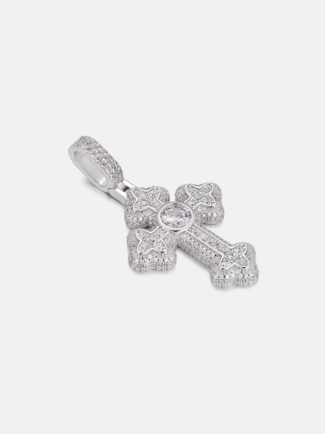 2ct Round Centre Moissanite Flower Cross Pendant