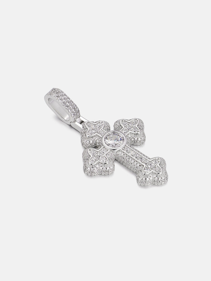 2ct Round Centre Moissanite Flower Cross Pendant