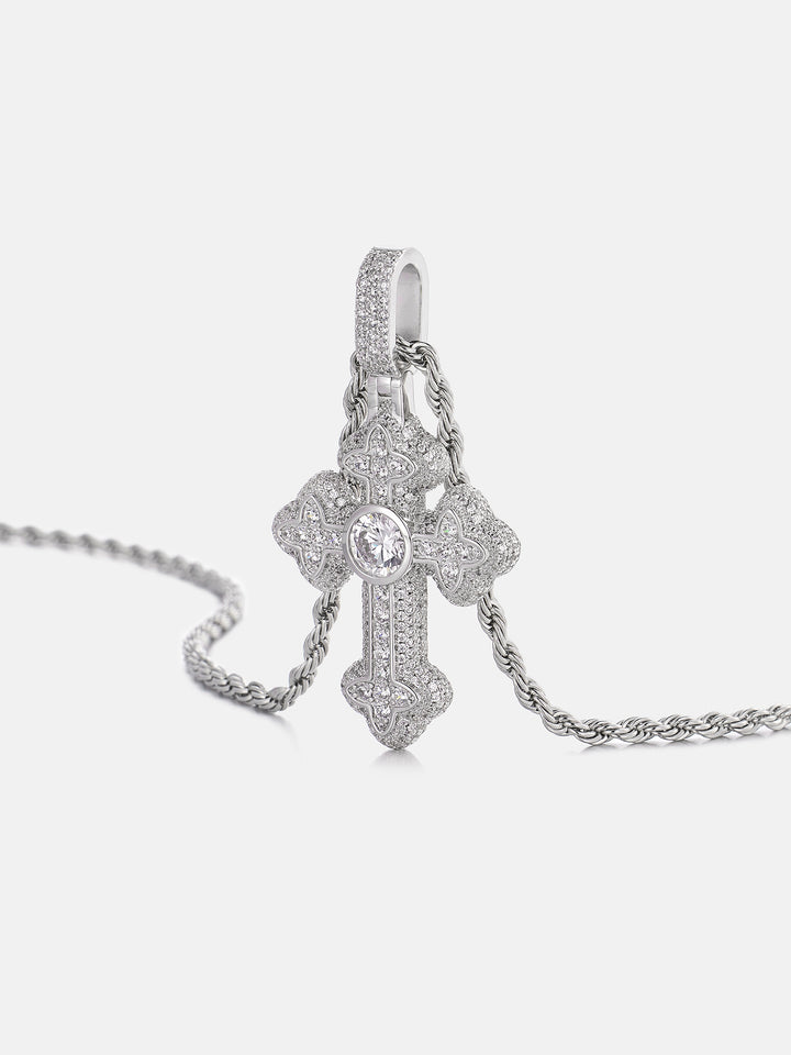 2ct Round Centre Moissanite Flower Cross Pendant