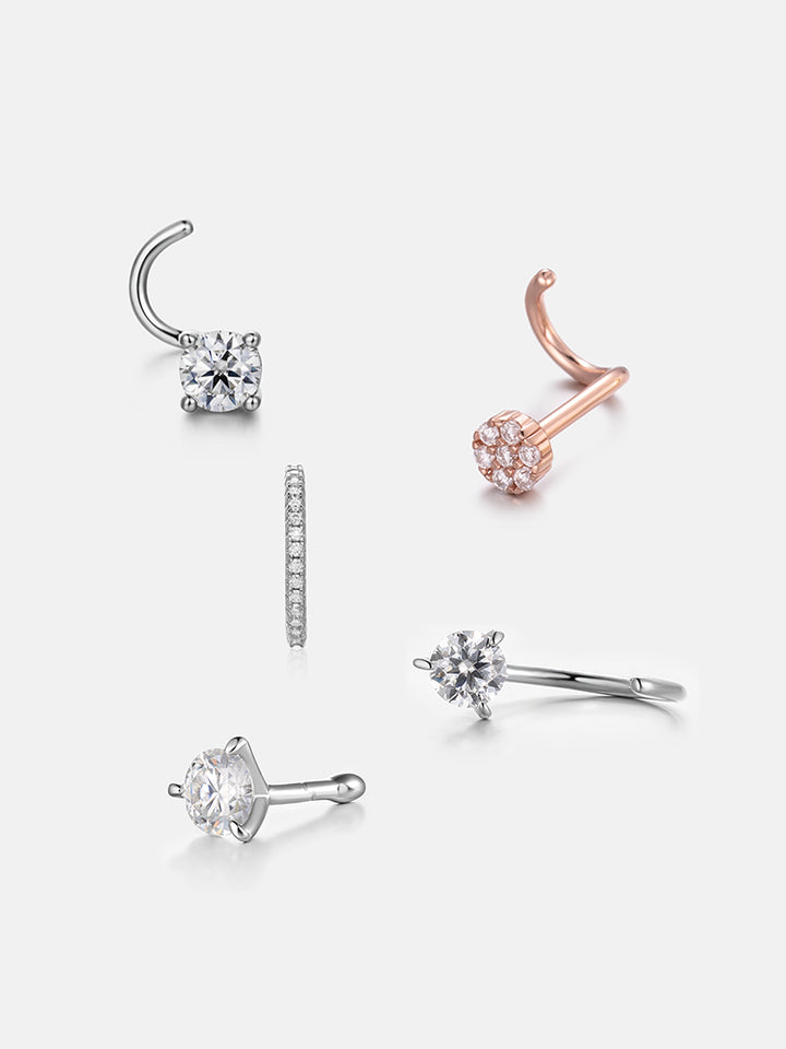 $99 Get Total 5PCS Of VVS Moissanite Nose Earrings
