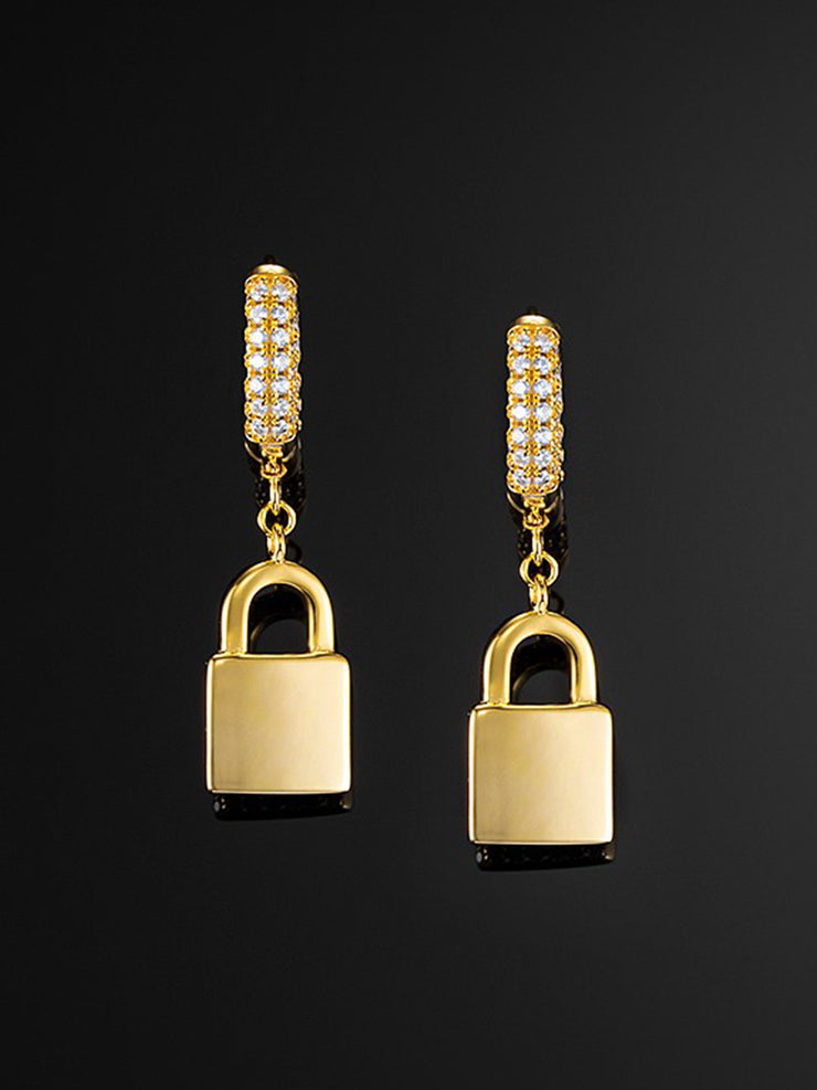 925 Sterling Silver Iced Lock Earrings