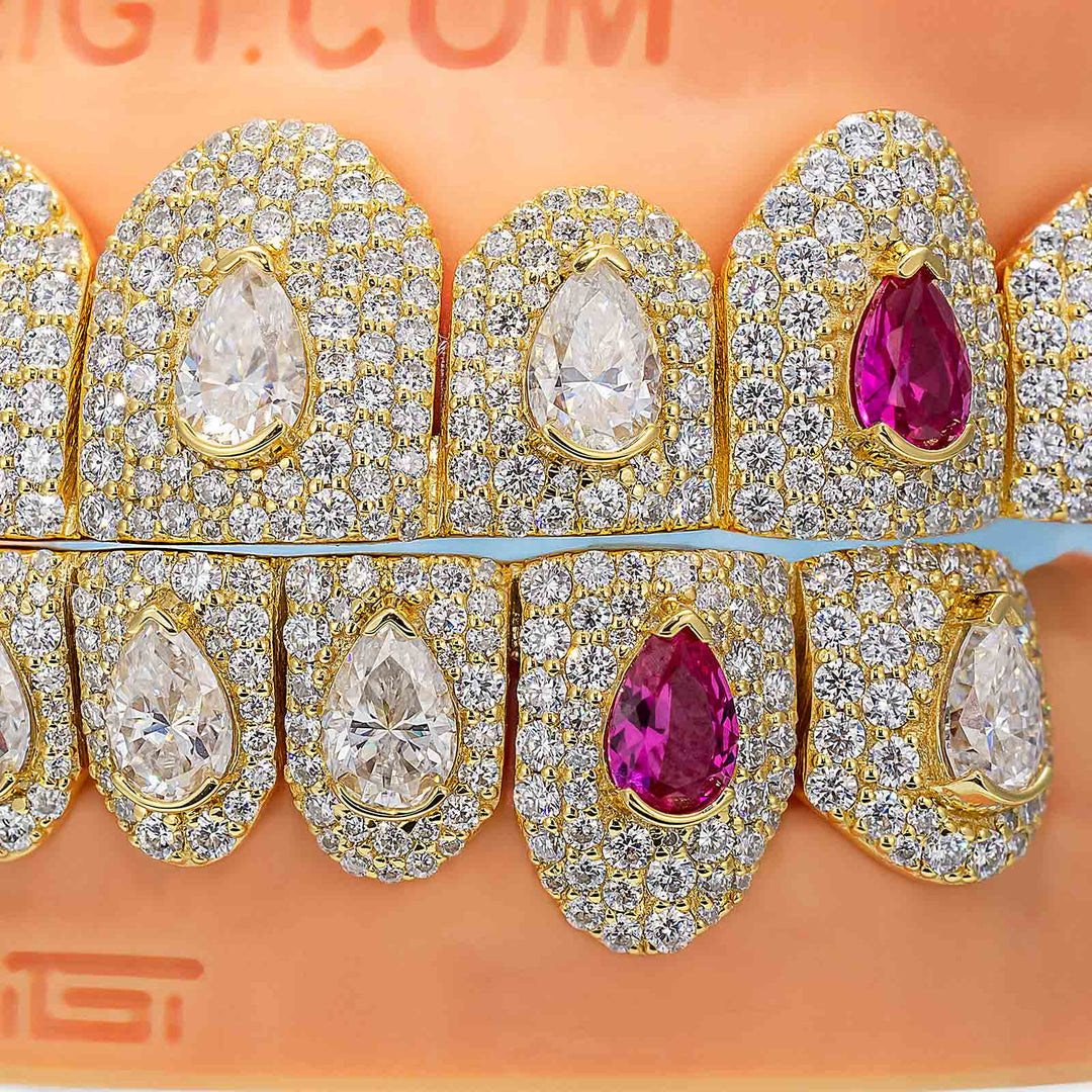 35 Pointer Pear Cut Moissanite On Center Diamond Grillz