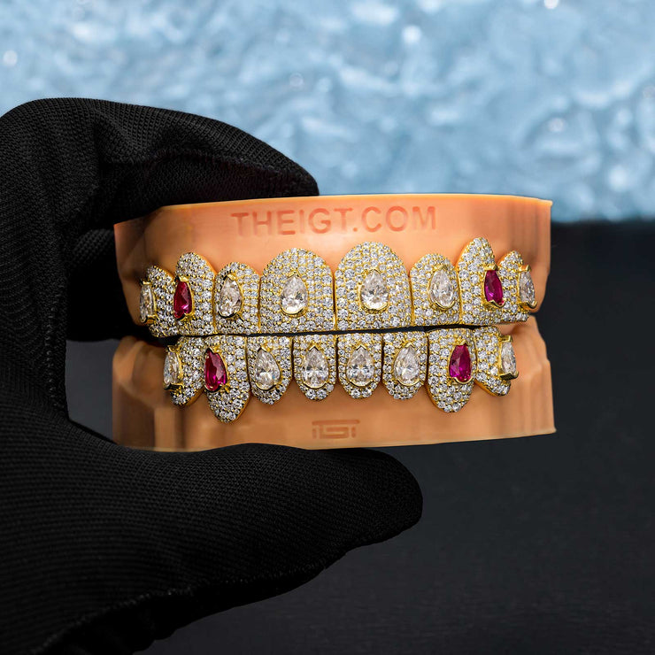 35 Pointer Pear Cut Moissanite On Center Diamond Grillz