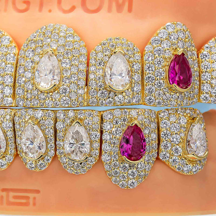 35 Pointer Pear Cut Moissanite On Center Diamond Grillz