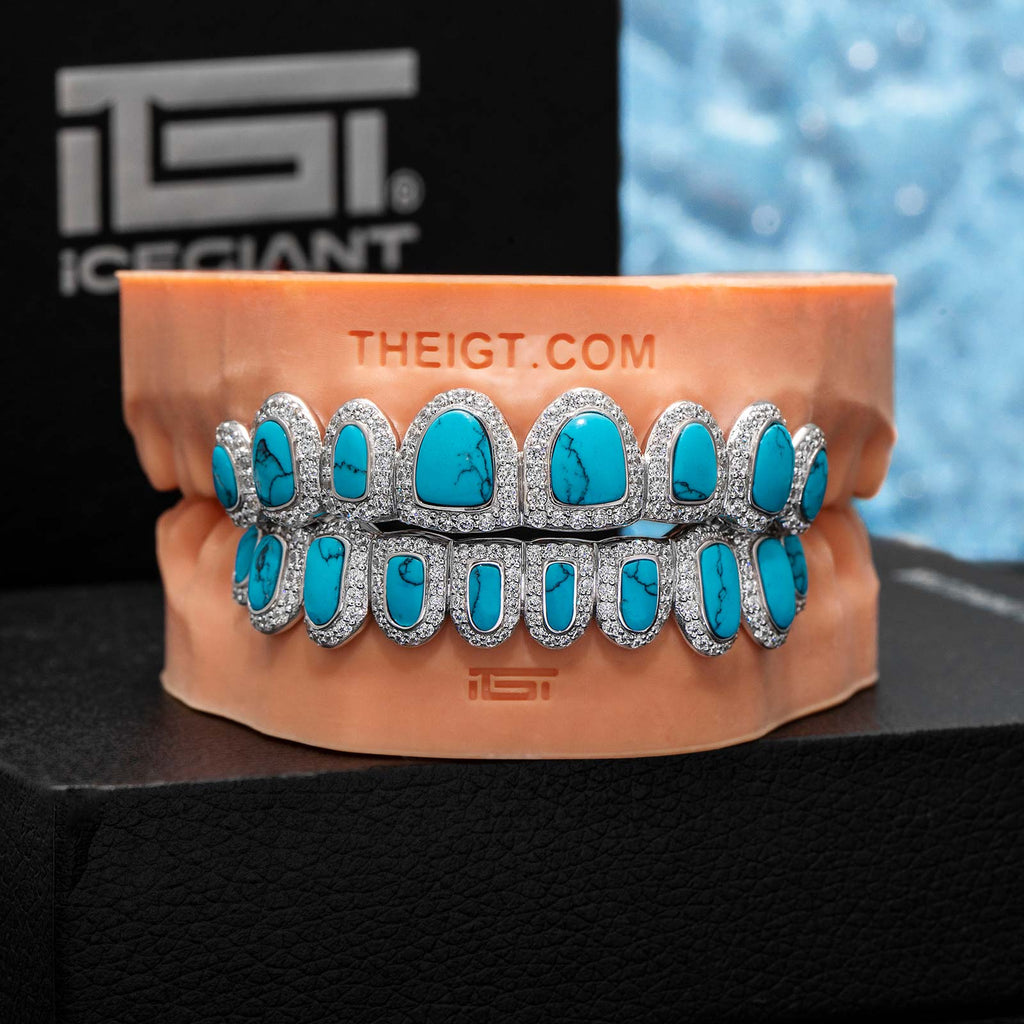 Turquoise Grillz – Spiderweb & Diamond Design | TheIGT – ICEGIANT