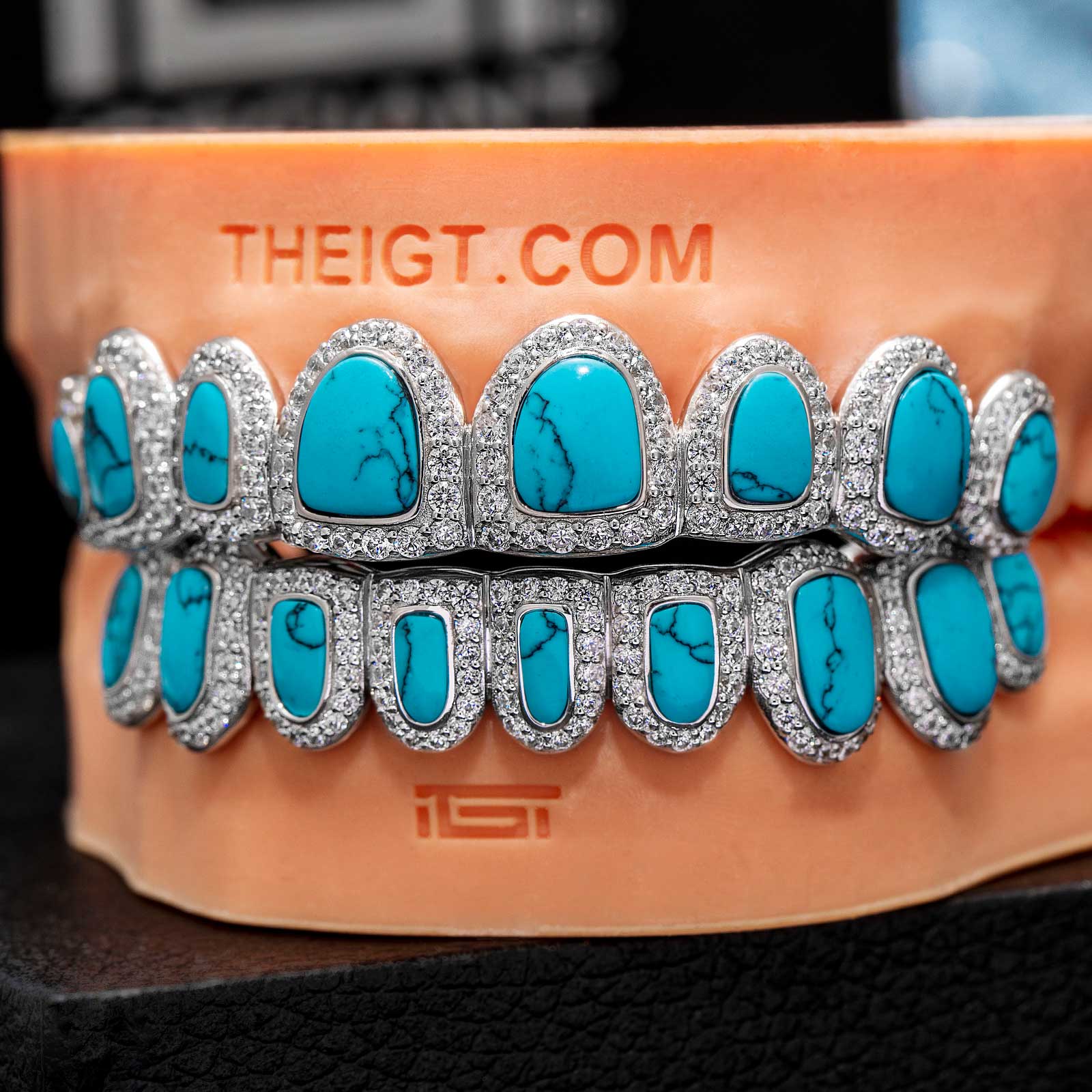 SPIDERWEB TURQUOISE AND DIAMOND GRILLZ