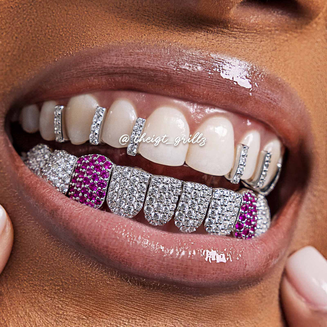 Top Iced Gap Bar & Bottom Pink Fang Grillz