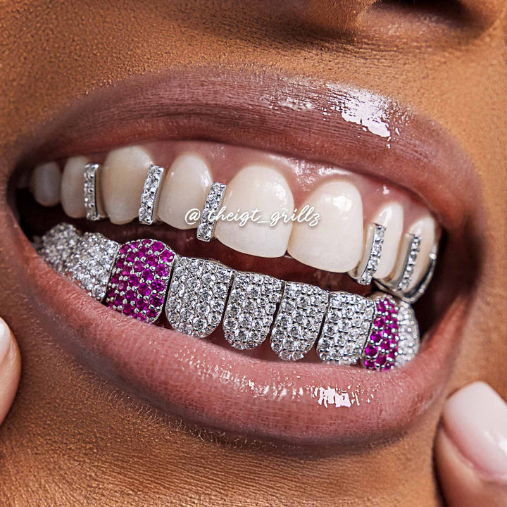 Top Iced Gap Bar & Bottom Pink Fang Grillz