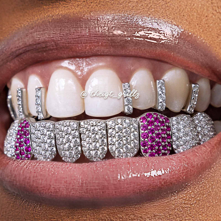 Top Iced Gap Bar & Bottom Pink Fang Grillz