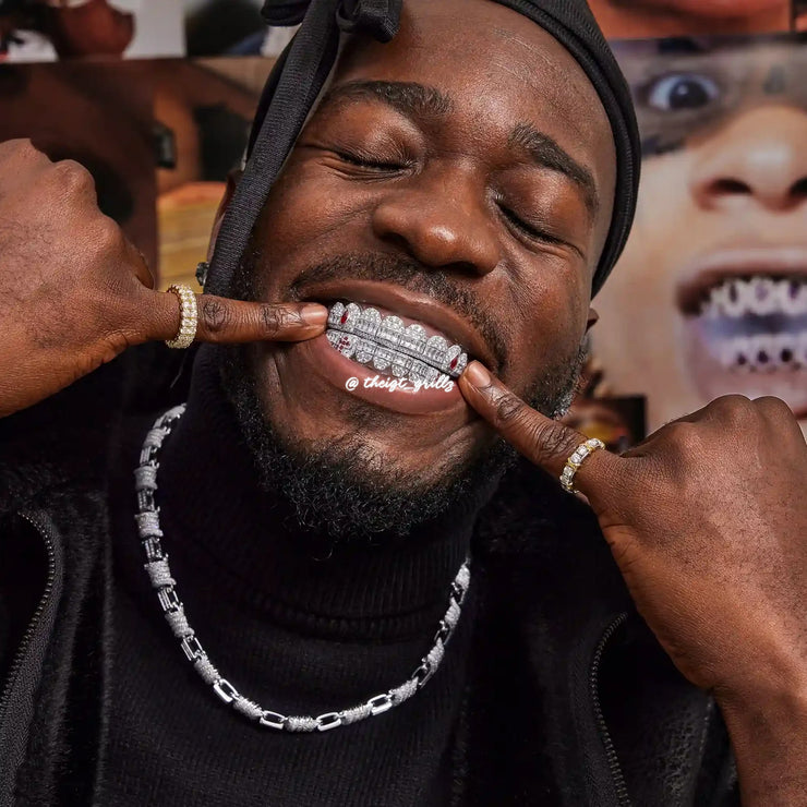 Hybrid Diamond Grillz w Cross & Pear Cut Fangs